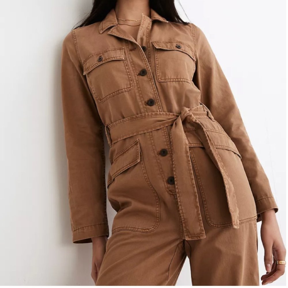 Madewell Long-Sleeve Tie-Waist Fatigue Jumpsuit